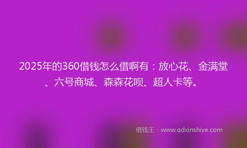 2025年的360借钱怎么借啊有：放心花、金满堂、六号商城、森森花呗、超人卡等。