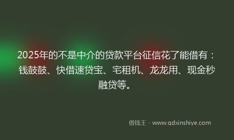2025年的不是中介的贷款平台征信花了能借有：钱鼓鼓、快借速贷宝、宅租机、龙龙用、现金秒融贷等。