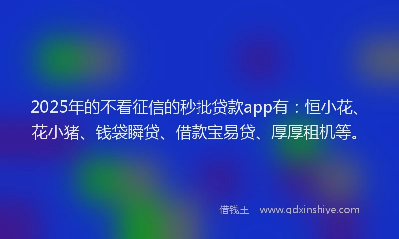 2025年的不看征信的秒批贷款app有：恒小花、花小猪、钱袋瞬贷、借款宝易贷、厚厚租机等。
