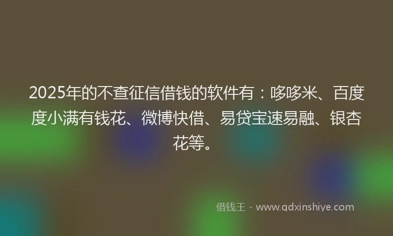 2025年的不查征信借钱的软件有：哆哆米、百度度小满有钱花、微博快借、易贷宝速易融、银杏花等。