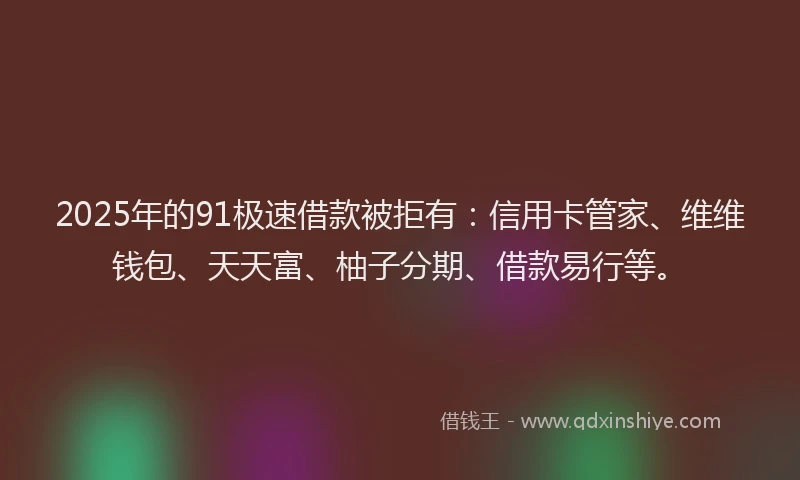 2025年的91极速借款被拒有：信用卡管家、维维钱包、天天富、柚子分期、借款易行等。
