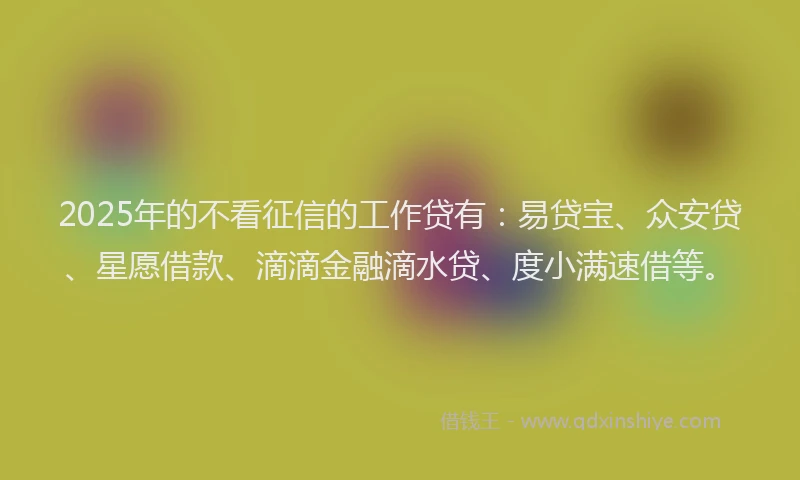 2025年的不看征信的工作贷有：易贷宝、众安贷、星愿借款、滴滴金融滴水贷、度小满速借等。