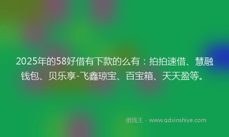 2025年的58好借有下款的么有：拍拍速借、慧融钱包、贝乐享-飞鑫琼宝、百宝箱、天天盈等。