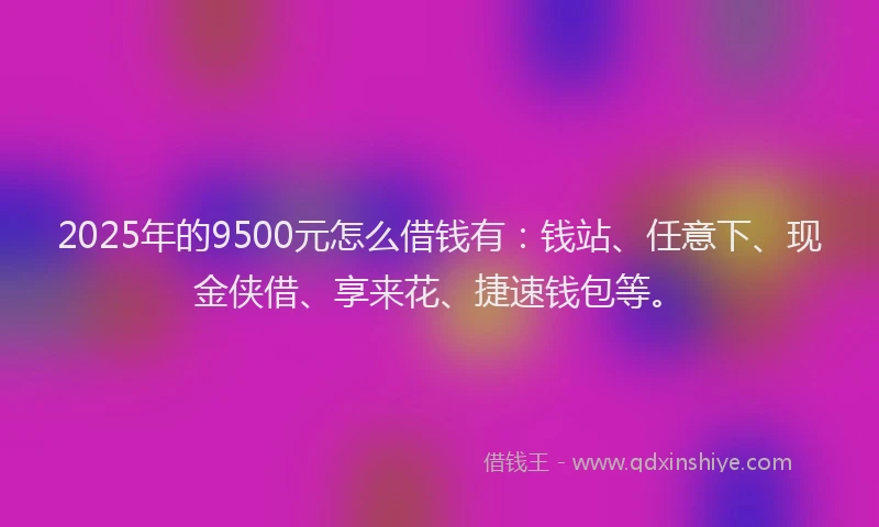 2025年的9500元怎么借钱有：钱站、任意下、现金侠借、享来花、捷速钱包等。