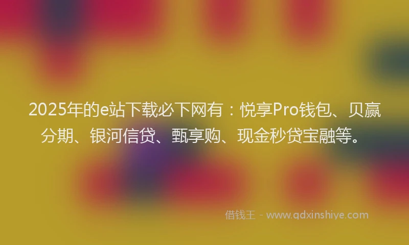 2025年的e站下载必下网有：悦享Pro钱包、贝赢分期、银河信贷、甄享购、现金秒贷宝融等。