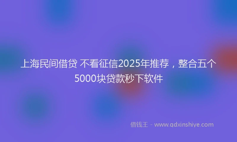 上海民间借贷 不看征信2025年推荐，整合五个5000块贷款秒下软件