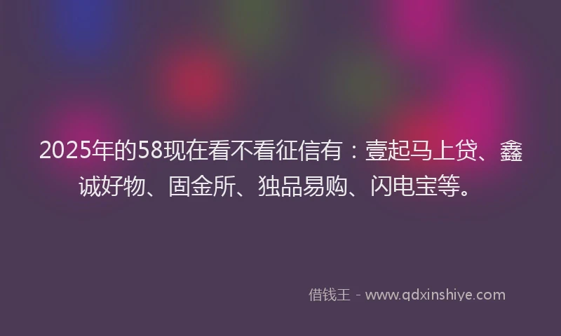2025年的58现在看不看征信有：壹起马上贷、鑫诚好物、固金所、独品易购、闪电宝等。