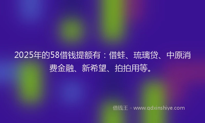 2025年的58借钱提额有：借蛙、琉璃贷、中原消费金融、新希望、拍拍用等。