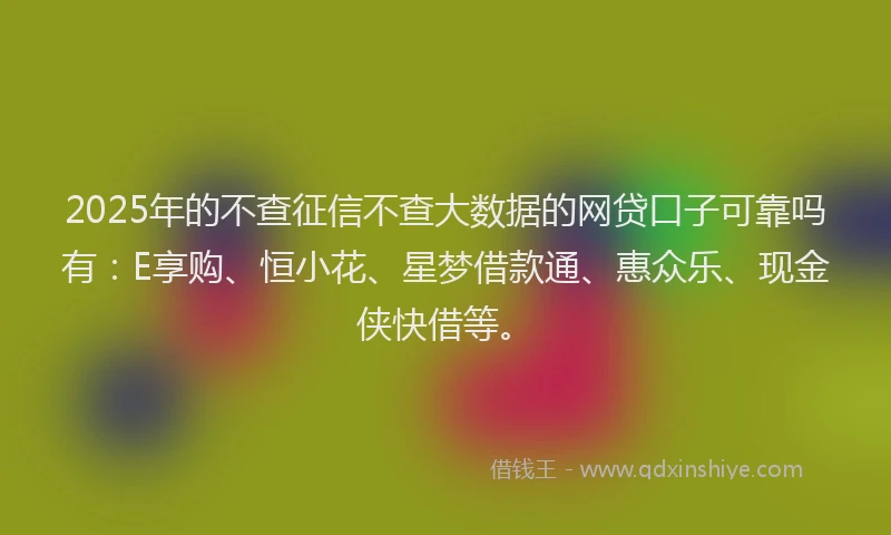 2025年的不查征信不查大数据的网贷口子可靠吗有：E享购、恒小花、星梦借款通、惠众乐、现金侠快借等。
