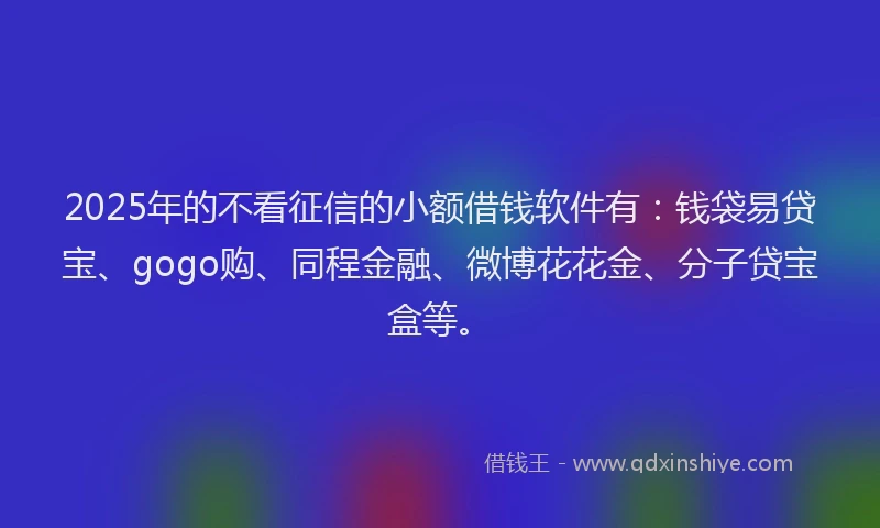 2025年的不看征信的小额借钱软件有：钱袋易贷宝、gogo购、同程金融、微博花花金、分子贷宝盒等。