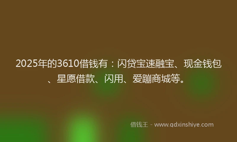 2025年的3610借钱有：闪贷宝速融宝、现金钱包、星愿借款、闪用、爱蹦商城等。
