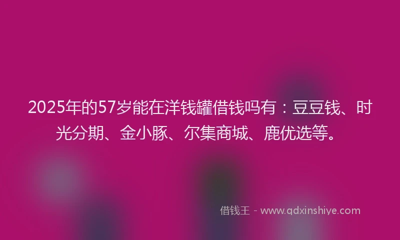 2025年的57岁能在洋钱罐借钱吗有：豆豆钱、时光分期、金小豚、尔集商城、鹿优选等。