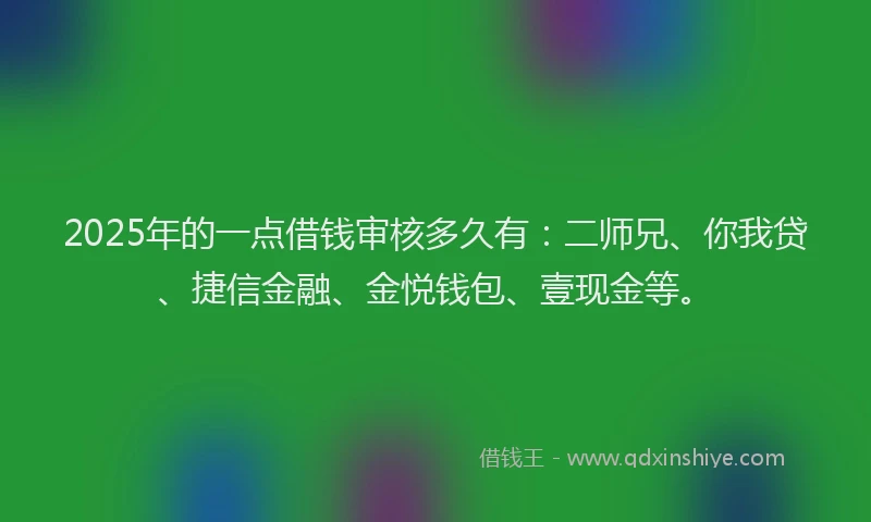2025年的一点借钱审核多久有：二师兄、你我贷、捷信金融、金悦钱包、壹现金等。