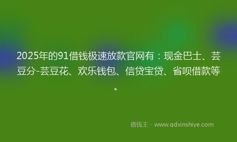 2025年的91借钱极速放款官网有：现金巴士、芸豆分-芸豆花、欢乐钱包、信贷宝贷、省呗借款等。