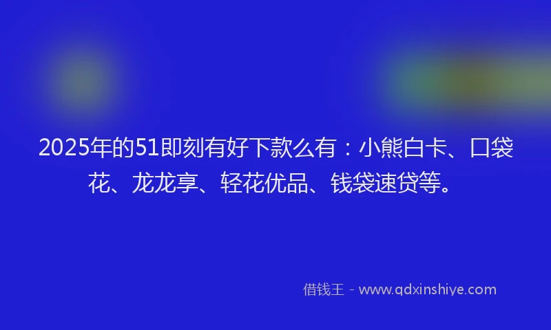 2025年的51即刻有好下款么有：小熊白卡、口袋花、龙龙享、轻花优品、钱袋速贷等。