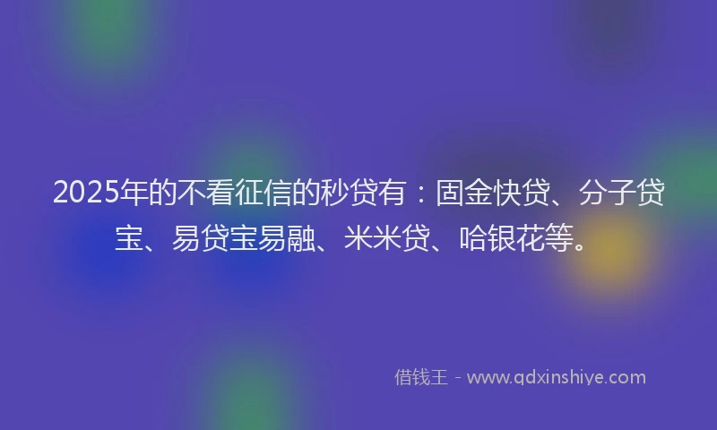 2025年的不看征信的秒贷有：固金快贷、分子贷宝、易贷宝易融、米米贷、哈银花等。