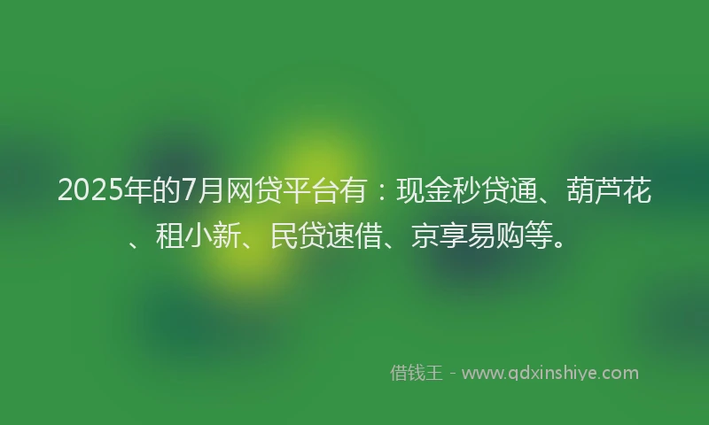 2025年的7月网贷平台有：现金秒贷通、葫芦花、租小新、民贷速借、京享易购等。
