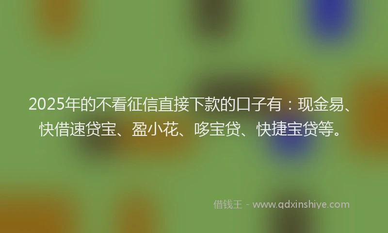 2025年的不看征信直接下款的口子有：现金易、快借速贷宝、盈小花、哆宝贷、快捷宝贷等。