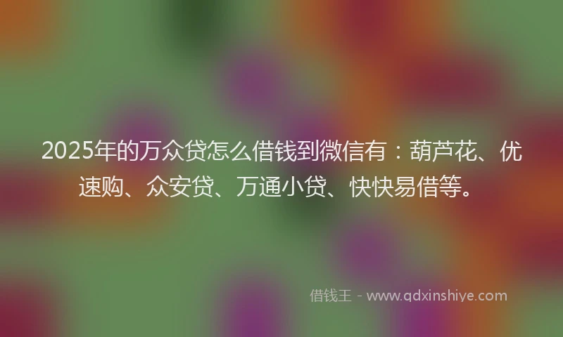 2025年的万众贷怎么借钱到微信有：葫芦花、优速购、众安贷、万通小贷、快快易借等。