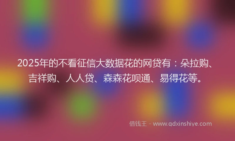 2025年的不看征信大数据花的网贷有：朵拉购、吉祥购、人人贷、森森花呗通、易得花等。