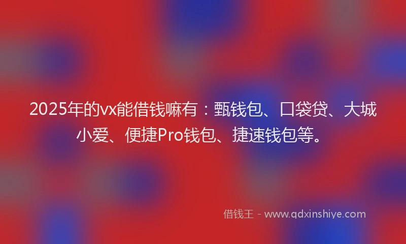 2025年的vx能借钱嘛有：甄钱包、口袋贷、大城小爱、便捷Pro钱包、捷速钱包等。