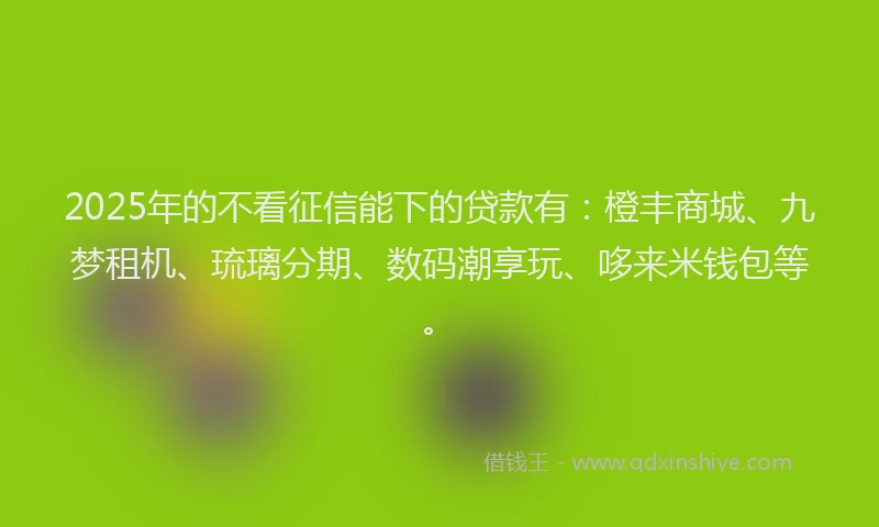 2025年的不看征信能下的贷款有：橙丰商城、九梦租机、琉璃分期、数码潮享玩、哆来米钱包等。