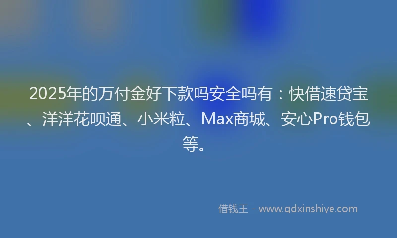 2025年的万付金好下款吗安全吗有：快借速贷宝、洋洋花呗通、小米粒、Max商城、安心Pro钱包等。