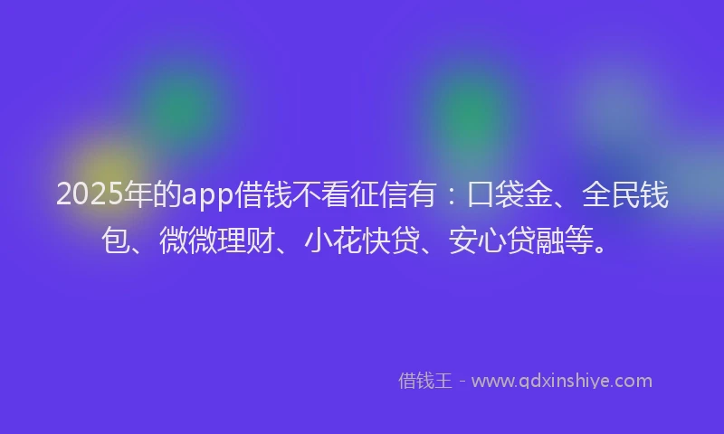 2025年的app借钱不看征信有：口袋金、全民钱包、微微理财、小花快贷、安心贷融等。