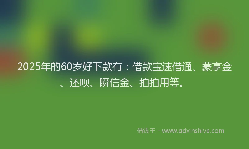 2025年的60岁好下款有：借款宝速借通、蒙享金、还呗、瞬信金、拍拍用等。