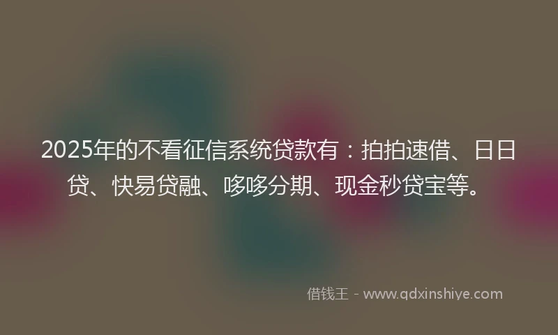 2025年的不看征信系统贷款有：拍拍速借、日日贷、快易贷融、哆哆分期、现金秒贷宝等。