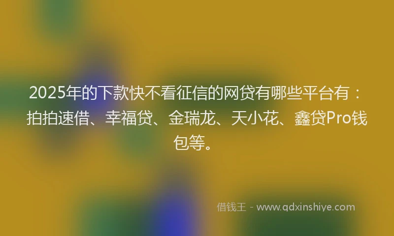 2025年的下款快不看征信的网贷有哪些平台有：拍拍速借、幸福贷、金瑞龙、天小花、鑫贷Pro钱包等。