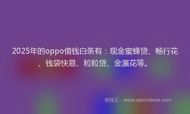2025年的oppo借钱白条有：现金蜜蜂贷、畅行花、钱袋快易、粒粒贷、金瀛花等。