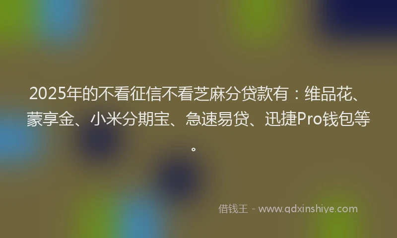 2025年的不看征信不看芝麻分贷款有：维品花、蒙享金、小米分期宝、急速易贷、迅捷Pro钱包等。