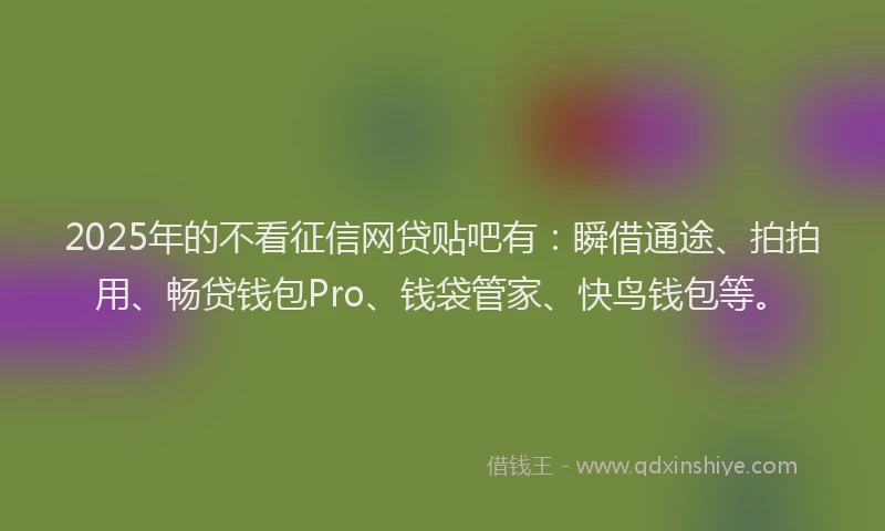 2025年的不看征信网贷贴吧有：瞬借通途、拍拍用、畅贷钱包Pro、钱袋管家、快鸟钱包等。