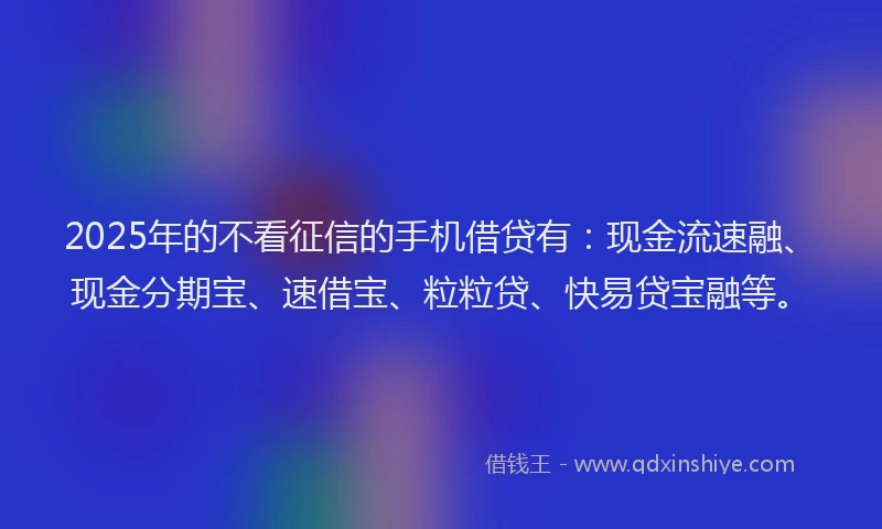 2025年的不看征信的手机借贷有：现金流速融、现金分期宝、速借宝、粒粒贷、快易贷宝融等。