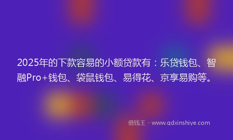 2025年的下款容易的小额贷款有：乐贷钱包、智融Pro+钱包、袋鼠钱包、易得花、京享易购等。