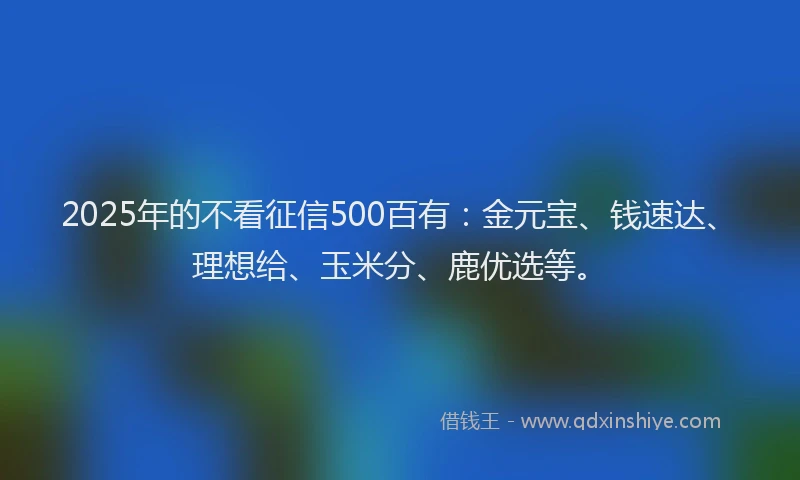 2025年的不看征信500百有：金元宝、钱速达、理想给、玉米分、鹿优选等。