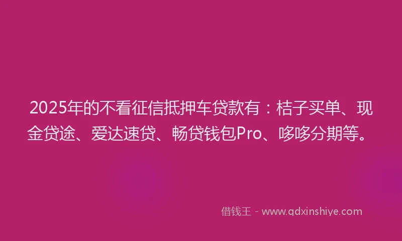 2025年的不看征信抵押车贷款有：桔子买单、现金贷途、爱达速贷、畅贷钱包Pro、哆哆分期等。