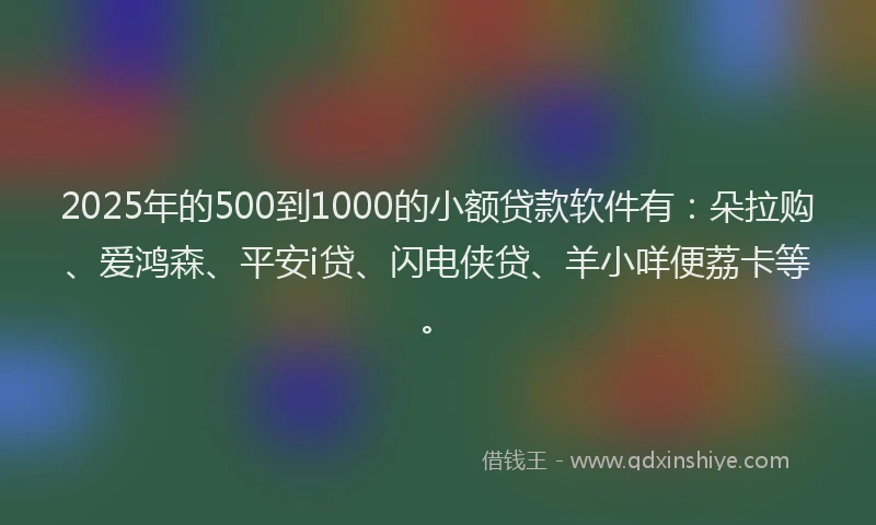 2025年的500到1000的小额贷款软件有：朵拉购、爱鸿森、平安i贷、闪电侠贷、羊小咩便荔卡等。
