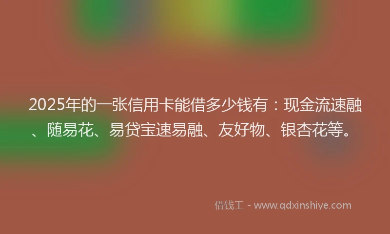 2025年的一张信用卡能借多少钱有：现金流速融、随易花、易贷宝速易融、友好物、银杏花等。