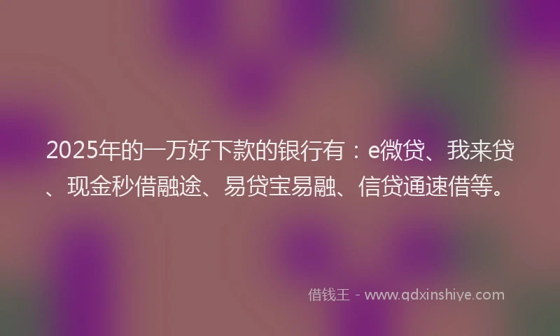 2025年的一万好下款的银行有：e微贷、我来贷、现金秒借融途、易贷宝易融、信贷通速借等。