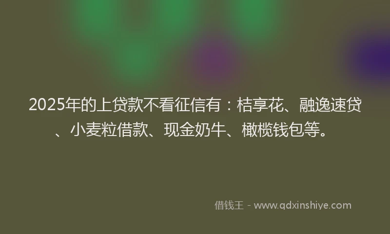 2025年的上贷款不看征信有：桔享花、融逸速贷、小麦粒借款、现金奶牛、橄榄钱包等。