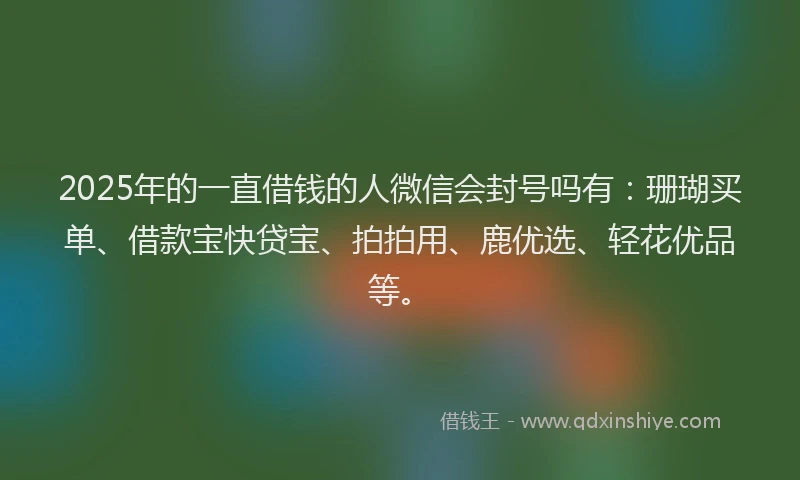2025年的一直借钱的人微信会封号吗有：珊瑚买单、借款宝快贷宝、拍拍用、鹿优选、轻花优品等。