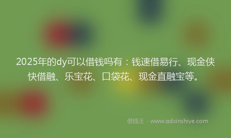 2025年的dy可以借钱吗有：钱速借易行、现金侠快借融、乐宝花、口袋花、现金直融宝等。