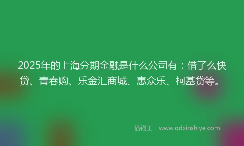 2025年的上海分期金融是什么公司有：借了么快贷、青春购、乐金汇商城、惠众乐、柯基贷等。