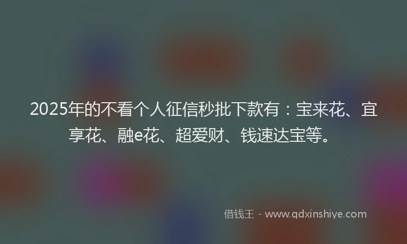 2025年的不看个人征信秒批下款有：宝来花、宜享花、融e花、超爱财、钱速达宝等。