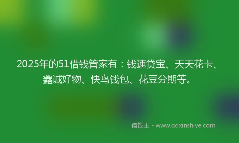 2025年的51借钱管家有：钱速贷宝、天天花卡、鑫诚好物、快鸟钱包、花豆分期等。