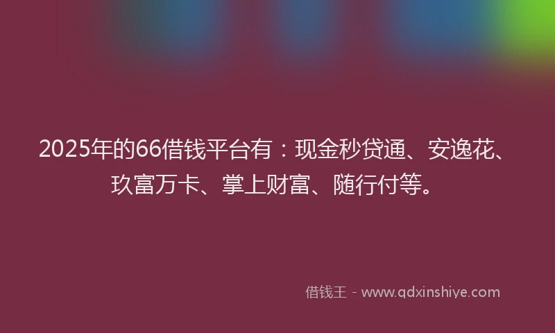 2025年的66借钱平台有：现金秒贷通、安逸花、玖富万卡、掌上财富、随行付等。