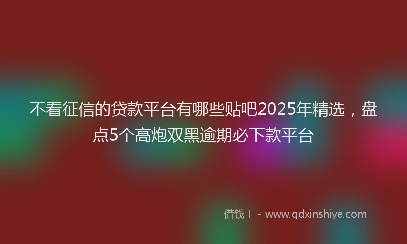不看征信的贷款平台有哪些贴吧2025年精选，盘点5个高炮双黑逾期必下款平台