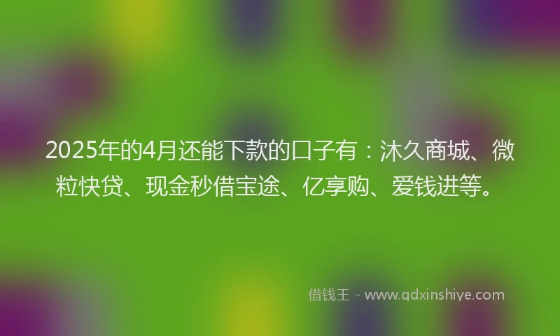 2025年的4月还能下款的口子有：沐久商城、微粒快贷、现金秒借宝途、亿享购、爱钱进等。